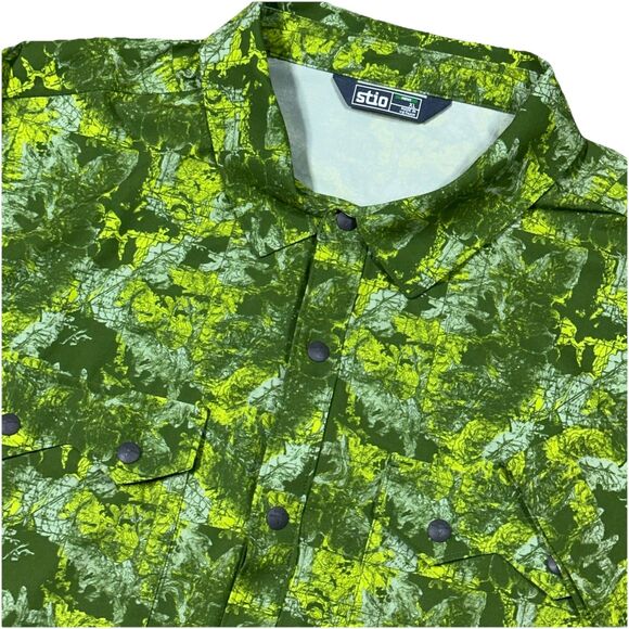 Stio Shirt Mens XL Green Camo Stretch Snap Short Sleeve Camp Snap Shirt Outdoor - Picture 1 of 12